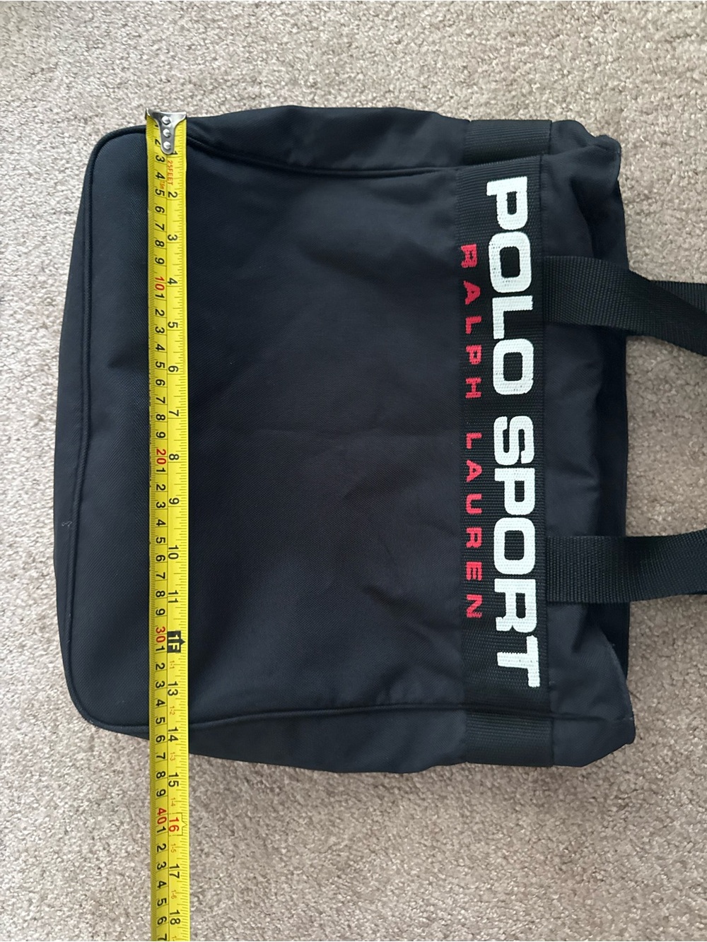 Vintage Polo Sport Ralph Lauren Tote Bag Canvas Lined Zip Closure Black Unisex - Picture 8 of 8